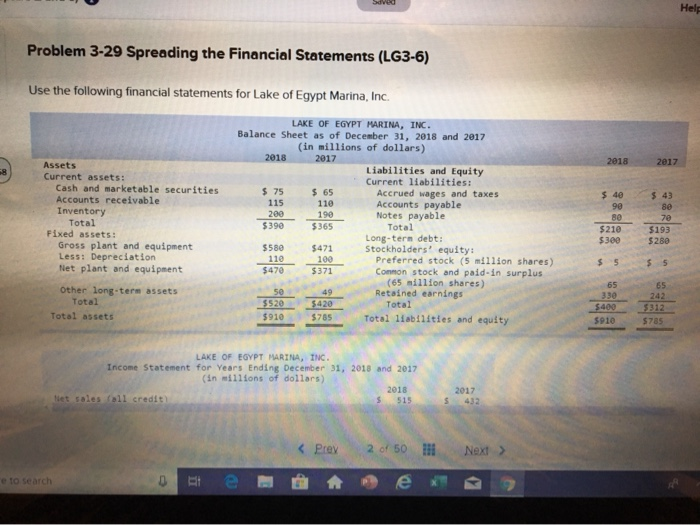 use the following financial statement for lake of Egypt marina, inc. create new balance and income...-1