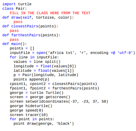 The file africa.txt, available on the book website, contains (longitude, latitude) locations for...-2