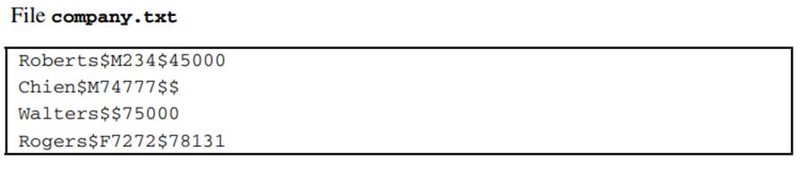 You are given a text file where dollar signs were used as delimiters. To indicate missing values,...