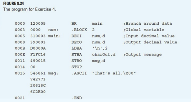 The program in Exercise 4 runs with an input of 37. For Figure 8.15, the DECO trap handler, state...-1