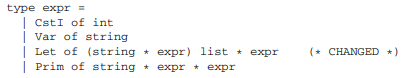 Extend the expression language expr from Intcomp1.fs with multiple sequential let-bindings, such as...