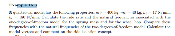 Consider the quarter-car in Example 15.3. Now, in increments of 5 kg, take mass from the sprung mass...