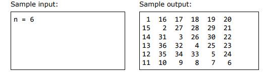 We are given a square matrix of n x n cells. A rotating walk in the matrix is walk that starts from...-2