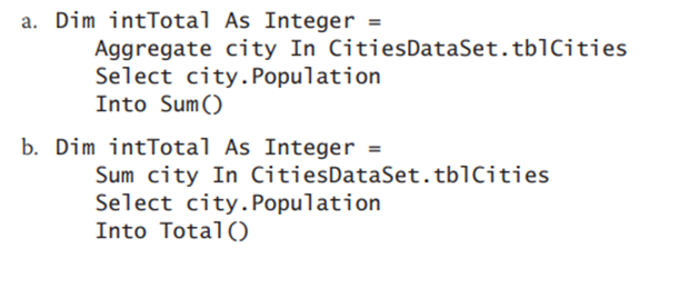 The tblCities table contains a numeric fi led named Population. Which of the following statements...-1