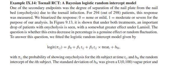 Show that the random intercept of the logistic random intercept model of Example IX.14 has a bimodal...