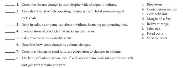 CVP definitions [15 min] Consider the following terms and definitions. Requirement 1. Match the...