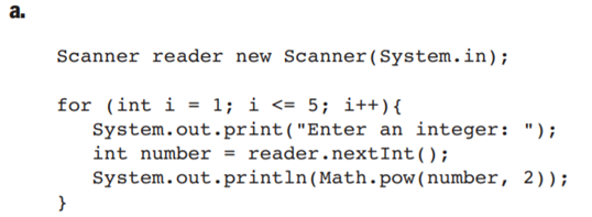 Write code segments that use for loops to perform the following tasks: a. Print the squares and...-1