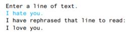 Write a program that reads a line of text and then displays the line, but with the first occurrence...-1