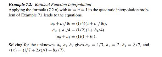 Following Examples 7.1 and 7.2, find the rational function interpolant at equally spaced points on...-3