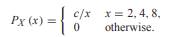 The random variable X has PMF (a) What is the value of the constant c? (b) What is P[X = 4]? (c)...