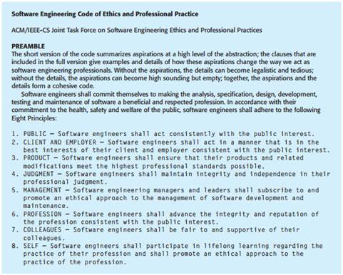 For each of the clauses in the ACM/IEEE Code of Ethics shown in Figure 1.3, suggest an appropriate...