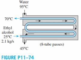 A shell-and-tube heat exchanger with 2-shell passes and 8-tube passes is used to heat ethyl alcohol...