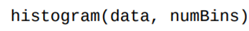 Write a function that displays a histogram of the values in the list data using numBins bins. The...-1