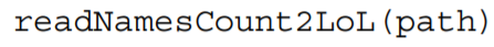 Write a function that reads from the file at location path and returns a list of lists (where inner...