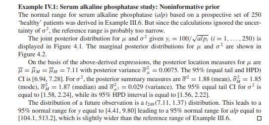 Serum alkaline phosphatase study: explain why the reference range calculated in Example IV.1 is...-1