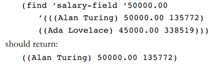 Consider the database example of section 12.1. Write a function, find, to return all records that...