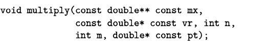 Write a function that takes an n by m matrix and a vector of m components as input and computes the...