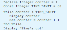 The programmer intended the following pseudocode to display the numbers 1 through 60, and then...