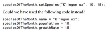 In Listing 5.12, we set the data for the object speciesOfTheMonth as follows: If we could have used...-1