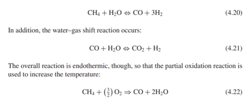 A steam reformer takes methane and reacts it with water to form carbon dioxide and hydrogen by the...