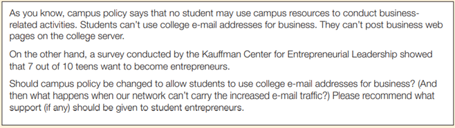 Recommending a Policy on Student Entrepreneurs Assume that your small group comprises the officers...