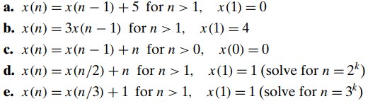 Solve the following recurrence relations.