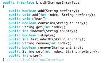 Consider the following interface for a list of strings: a. Write comments in javadoc style to...