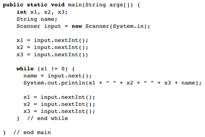 Consider the following method, which interactively reads and writes the identification number, age,...