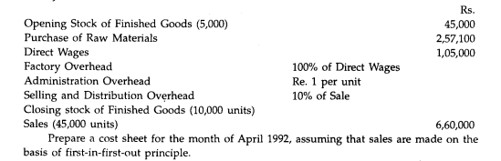 The following figures for the month of April 1992 were extracted from the records of a factory: