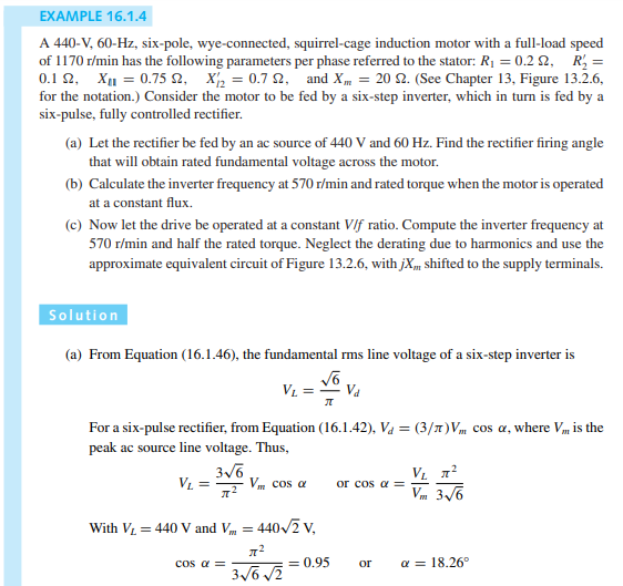 Consider the motor of Example 16.1.4 in the text. Let the motor be controlled by variable frequency...-2