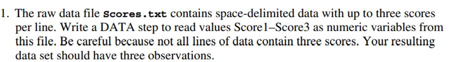 Repeat Problem 1, except read the text file Scores_Comma.csv. This file is similar to Scores.txt,...