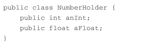 Given the following class, called NumberHolder, write some code that creates an instance of the...