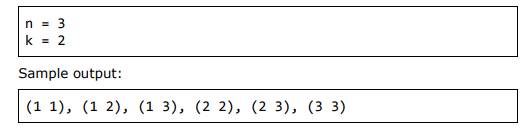 Write a program to generate and print all combinations with duplicates of k elements from a set with...