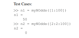 Write a function with header [N] = myNOdds(A), where A is a one-dimensional array of doubles and N...