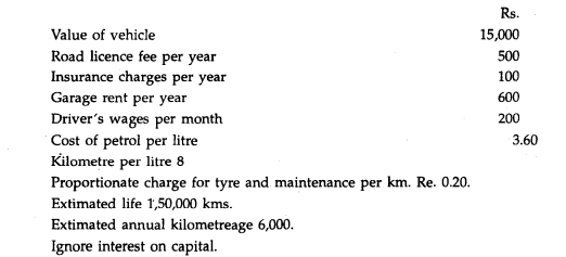 From the following data, calculate cost per kilometre of a vehicle: