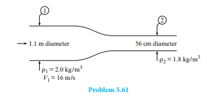 For a steady fl ow of gas in the conduit shown, what is the mean velocity at section 2?