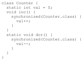 Here, the static field is incremented and decremented by a synchronized non-static and a...