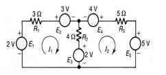 Calculate the currents, the voltages and the powers either delivered or consumed in all elements....-1