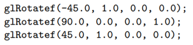 Prove that we cannot, in general, add rotational axes. In fact, show that glRotatef(90.0, 0.0, 1.0,...-6