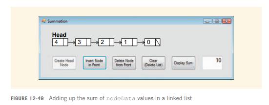 Modify the linked list program you created in the chapter by adding a button (btnSum) and a text box...