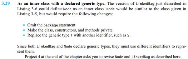 Revise Node and LinkedBag as described in Segment 3.29.