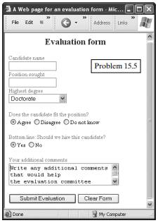 Write the XHTML code to generate the evaluation form shown in the corresponding screen capture. The...