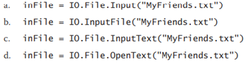 Which of the following opens a sequential access fi le named “MyFriends.txt” for input?