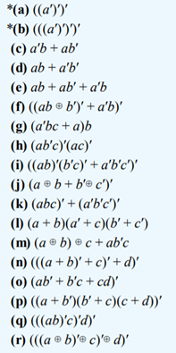 Draw the abbreviated logic diagram for the Boolean expressions of Exercise 15. You may use XOR...