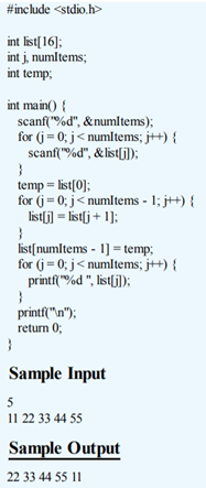 Translate the C program in Problem 27 to Pep/9 assembly language, but declare list, j, numItems, and...-1