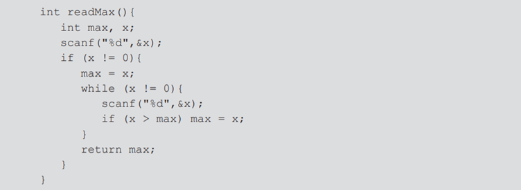 A function that returns the maximum value of a 0-ended list of integers input from a user is given...