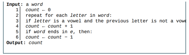 Write a function that implements the final SYLLABLE COUNT algorithm from page 16. Lines 1–3 of the...-2