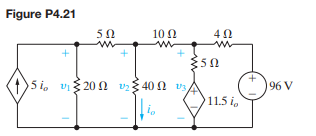 a) Find the node voltages v 1 , v 2 , and v 3 in the circuit in Fig. P4.21. b) Find the total power...