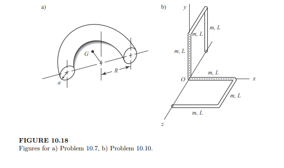 Calculate the mass moment of inertia of the torus in Figure 10.18a of mass m, mean radius R, and...