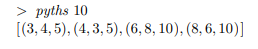 A triple (x, y, z) of positive integers can be termed pythagorean if x 2 + y 2 = z 2 . Using a list...